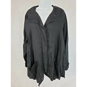 NWT Cynthia Ashby Black Women’s Hanky Hem Jacket Long 100% Linen Shirt Button M